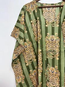 Robe d'été bohème Loungewear Maxi Dress Tiger Printed Organic Cotton Kaftan Nightwear Gown Beach Cover Sleepwear Casual Dresses - Product Image 2