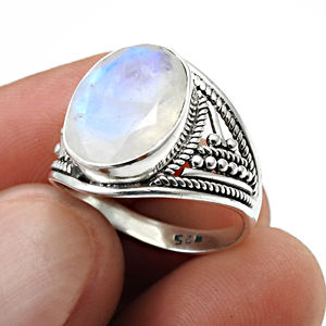 Nouvelle arrivée solide 925 en argent Sterling naturel arc-en-ciel pierre de lune Cabochon lunette réglage luxe fait à la main unisexe anneaux à faible coût - Product Image 1