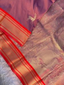 ساري حريري نقي أنيق مع كل الغزلان عزر غانغا جامونا مفهوم نسيج غني على بلوزة بالو والظهر - Product Image 5