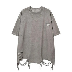 Logo personnalisé Designer plaine de haute qualité 2024 T-shirts en gros vierge en détresse Vintage hommes T-Shirt - Product Image 1