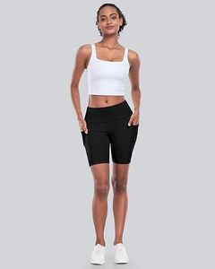 Women Biker Yoga Shorts with Pockets High Waisted <b>Tummy</b> <b>Control</b> Spandex Workout Athletic Gym - Product Image 2
