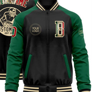 Veste bomber à fermeture éclair bicolore sur mesure OEM, fabrication en gros, style varsity, noir rouge-crème, avec col en peau de mouton - Product Image 4