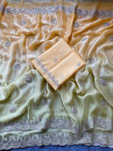 Sari de seda de gasa pura india de estilo Bollywood con hermosa secuencia de trabajo y pieza de blusa hermosa ropa de boda Sari - Product Image 3