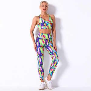 2025 style Offre Spéciale mode sans couture multicolore ensemble de vêtements de sport taille haute bout à bout Leggings 2 pièces Yoga Fitness ensemble - Product Image 1