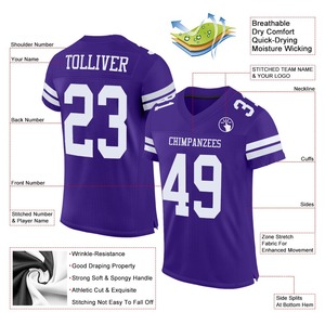 Camiseta de Fútbol Personalizada, Uniforme de Fútbol de Primera Calidad | Fabricante EM y ODM, Jersey de Fútbol Americano Personalizado, Auténtico, de Malla Blanca y Morada - Product Image 2