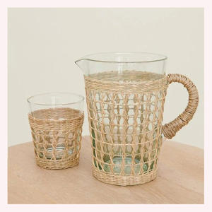 Rustic Elegance Animal-Patterned Seagrass and Rattan Pitcher Holder A Boho Statement Piece for Stylish Entertaining - Product Image 6