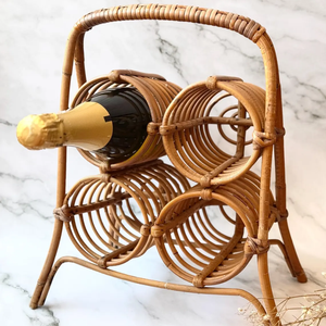 Porta Botellas de Vino de Ratán, Estante de Almacenamiento de Vino de Mesa Hecho a Mano con Ratán Natural - Product Image 1