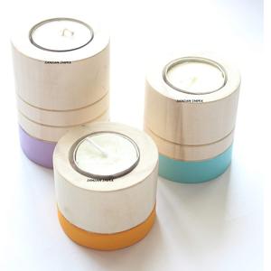 Round Hand-Painted Wooden <b>Tealight</b> Candle Holder Stand Decorative Rustic Tabletop Candle Stand for Home and Festive Decor - Product Image 1