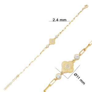 Pulsera de Mujer con Diseño de Trébol de Cuatro Hojas y Circonita Brillante, Joyería de Plata de Ley 925 Hecha a Mano en Turquía, Venta al por Mayor - Product Image 3