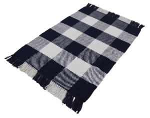 Durable, moderno, azul marino, blanco, Reversible, tejido plano, algodón, tejido a mano, alfombra geométrica, diseño a cuadros, juego de cocina/entrada - Product Image 4