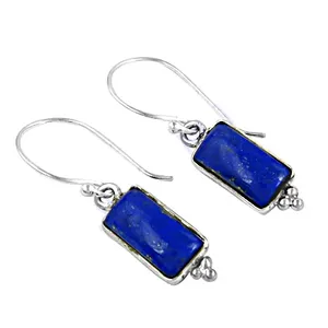 Boucles d'oreilles pendantes délicates en argent 925 avec lapis-lazuli, plaqué or rose et diamants, bijoux tendance en pierres précieuses pour femme, fiançailles - Product Image 1