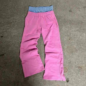 Manufacturer's <b>Men's</b> Casual Streetwear Double Waist Pink Sweatpants 100% High Quality Stripe Wide Leg Flare <b>Men's</b> Track Pants - Product Image 1