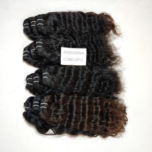 Extensiones de cabello humano de templo indio ondulado alineado con cutícula virgen joven sin procesar 100% con estilo de onda profunda suelta - Product Image 1