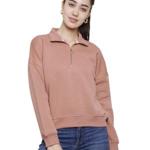 Sudadera con media cremallera de Invierno para mujer de calidad superior, sudadera informal de gran tamaño con logotipo personalizado, nuevo estilo de moda, sudaderas con capucha de lana - Product Image 1