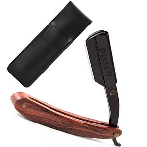 Navaja de afeitar recta de acero inoxidable con mango de madera - Product Image 6