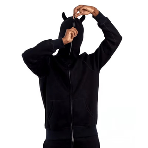Sudadera con Capucha Personalizada con Cremallera Completa, Estilo Hip Hop, Decoración de Cuernos, Sudadera con Logotipo Estampado en Relieve, Proceso de Impex - Product Image 1