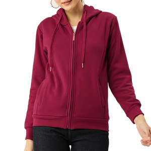 Sudadera con Capucha y Cremallera para Mujer, de Alta Calidad, Gruesa para Invierno, 100% Algodón, Color Sólido, Colores y Tallas Personalizables, Servicio OEM - Product Image 1