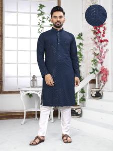 Última Colección de Kurta Pijama Exclusivo para Hombre en Tela de Rayón Suave, Ideal para Ocasiones Festivas y Especiales, Corte Moderno y Ajustado - Product Image 4