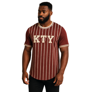 Jersey de béisbol personalizado KAP granate a rayas, camiseta de fraternidad de malla de poliéster 100% con logotipos de apliques bordados - Product Image 1