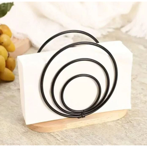 Porte-serviettes en métal de qualité supérieure avec socle en bois porte-mouchoirs Design classique noir support de rangement pour serviettes de table accessoires pour serviettes de table - Product Image 1