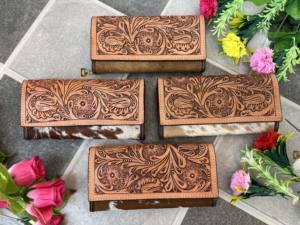 Women's Vintage Cowhide Fur <b>Leather</b> Clutch <b>Wallet</b> Hand Tooled & Carving Fashionable <b>Real</b> <b>Leather</b> Purse - Product Image 6