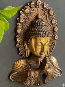 รูปปั้นตกแต่งพระพุทธรูปทองเหลืองทำด้วยมือในอินเดียเหมาะสำหรับบ้านสำนักงานโต๊ะและของขวัญ - Product Image 5