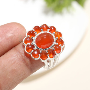 Bague de déclaration en argent 925 de forme ovale en cornaline naturelle pour femmes bijoux faits à la main audacieux et élégants cadeau parfait - Product Image 2