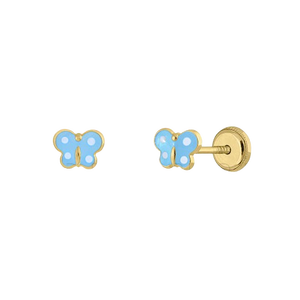 Boucles d'oreilles clous papillon en or massif 9K (disponibles en 10K, 14K, 18K) pour femmes et enfants, avec fermoir à vis, fabriquées en Espagne - Product Image 1