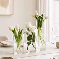 Vase de table moderne en verre transparent, grand cylindre haut de 30, 40, 50, 60 cm de hauteur et 10, 20, 25 cm de diamètre, idéal pour les mariages