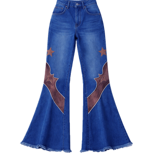 Livraison rapide, vêtements western personnalisés, ourlet brut, jean évasé taille haute, pantalon pour femmes, denim de haute qualité, décontracté, bouton, vente flash - Product Image 4