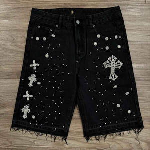 Ropa de calle personalizada para hombre, 100% algodón informal sólido, secado rápido, barro sucio, lavado ácido, pantalones vaqueros desgastados, pantalones cortos holgados - Product Image 1