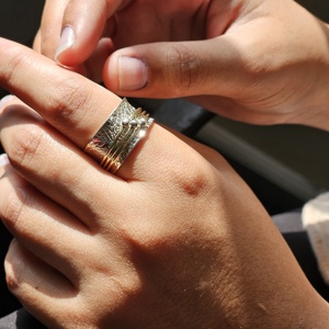 Silver Ball <b>Spin</b> Three Band <b>Ring</b> Texture Base Spinner <b>Ring</b> Meditation <b>Ring</b> Gift For Christmas - Product Image 1