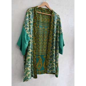 Handmade Indian <b>Silk</b> <b>Kimono</b> Short Robe Printed Nightwear Womens Loungewear Sleepwear - Product Image 3