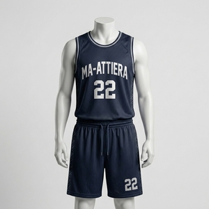 Ensemble short et maillot de basket-ball pour hommes, bleu marine, sans manches, en mesh, uniforme sportif, tenue d'équipe athlétique, bordure contrastée, vêtements de performance - Product Image 1