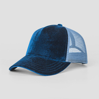Gorra de camionero de terciopelo de 5 paneles, gorro de malla de red bordado con logotipo personalizado borroso liso de fabricante chino de alta calidad
