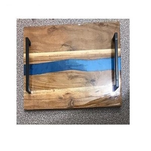 Bandeja de madera y resina para servir Comida con mango de metal Bandeja para servir Queso de madera de acacia Plato para servir - Product Image 1