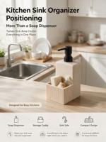Distributeur de savon en forme de colonne romaine cannelée avec support pour éponge à récurer, beige sable