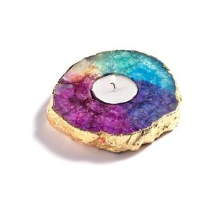Wholesale Agate Slab <b>Candle</b> Holder Multi Color Dyed Gold Plated Agate Coasters Crystal <b>Candle</b> Holder for Home Decoration - Product Image 1