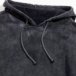 Patch work cropped pullover no <b>strings</b> hoodie Custom design acid wash vintage cotton distressed embroidery patch <b>Hoodies</b> - Product Image 4