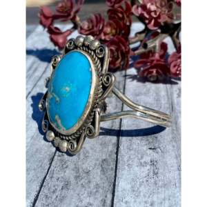 Damian Cotton Kingman Turquoise & Sterling <b>Silver</b> <b>Cuff</b> <b>Bracelet</b> Fashionable Kingman Turquoise Sterling <b>Silver</b> <b>Cuff</b> for Men Women - Product Image 4