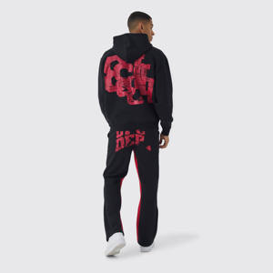 Conjunto de Sudadera con Capucha y Pantalones Deportivos con Cierre, Diseño Personalizado, Estilo Desgastado con Parches y Lavado Ácido, para Hombre - Product Image 2