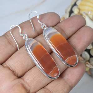 High Quality Orange Botswana Agate 925 Sterling <b>Silver</b> <b>Long</b> <b>Earring</b> Handmade Jewelry Botswana Agate <b>Earring</b> Gift for Christmas - Product Image 3