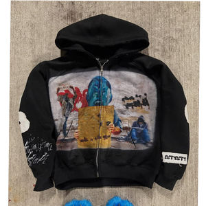 Exquisito Dtg impresión personalizada Logotipo de serigrafía gráfica pantalones de chándal de doble cintura Sun Fade Vintage Acid Wash Hoodie Set chándal - Product Image 5