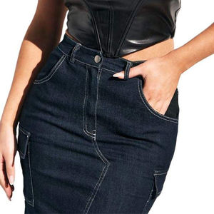 Dernier modèle de jupes longues en jean pour femmes Vente en gros à bas prix Vêtements décontractés Meilleure vente pour les femmes Jupes en coton denim - Product Image 3