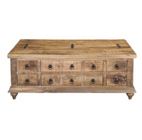 Énorme coffre en bois de manguier massif de style européen moderne à six tiroirs, finition brute naturelle pour la salle à manger, la maison et le bureau.