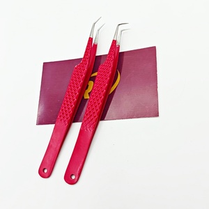 Pince à épiler d'extension de cils de botte maigre à 45 et 90 degrés en acier inoxydable durable de couleur rouge de marque privée pour l'éventail précis - Product Image 2