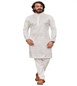 Holi Festival-Kurta de Chikan para hombre, diseño bonito, ropa de festival, color blanco, último diseño, 2023