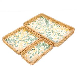 Plateau en rotin de bambou fait main plateau en rotin avec poignée tissé à la main rond haut mur plateaux de séparation des aliments multi-usages - Product Image 5