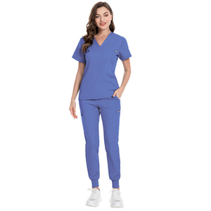 Haut pantalon unisexe à manches courtes et col en V multicolore Ensemble de gommage médical Détection d'aiguille Tissu peigné pour les soins hospitaliers - Product Image 5