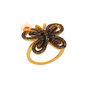 Bague de Cocktail en Argent 925 Plaqué Or Fait Main Fournisseur de Bijoux Conception de Papillon Bague de Diamant Pavé Grossiste de Bijoux - Product Image 1